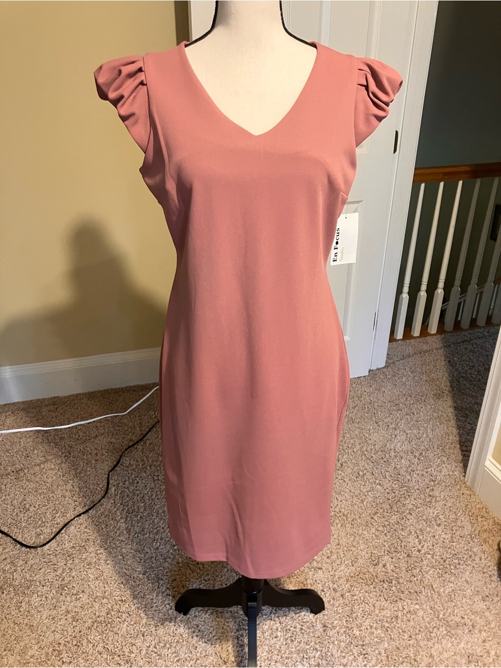 Enfocus Studio Rose Pink V-Neck Midi Dress